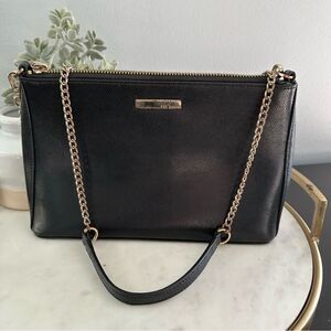 Ted Baker Black Mini Grain Minimalist Crossbody Bag with Gold Chain Hardware
